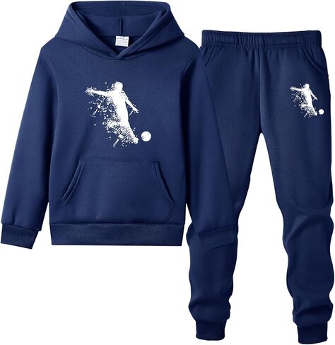 Boys' Soccer Sports Set, Hooded Sweatshirt and Sweatpants, Two-Piece Set, Splatter Print Design in Saudi Arabia