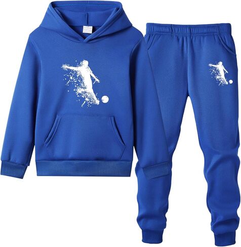 Boys' Soccer Sports Set, Hooded Sweatshirt and Sweatpants, Two-Piece Set, Splatter Print Design in Saudi Arabia
