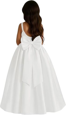Satin Flower Girl Dress with Big Bow Elegant Sleeveless A-Line Ball Gowns Formal Communion Wedding Party Dresses in Saudi Arabia