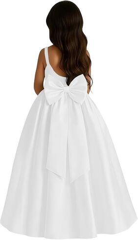 Satin Flower Girl Dress with Big Bow Elegant Sleeveless A-Line Ball Gowns Formal Communion Wedding Party Dresses in Saudi Arabia