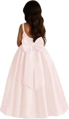 Satin Flower Girl Dress with Big Bow Elegant Sleeveless A-Line Ball Gowns Formal Communion Wedding Party Dresses in Saudi Arabia