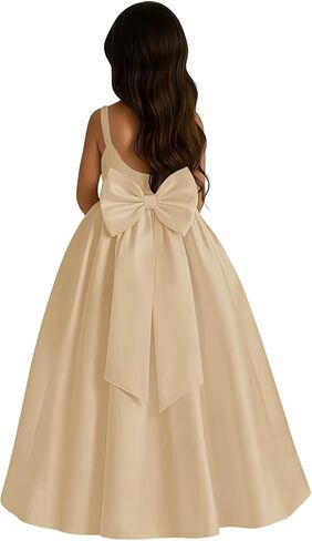 Satin Flower Girl Dress with Big Bow Elegant Sleeveless A-Line Ball Gowns Formal Communion Wedding Party Dresses in Saudi Arabia