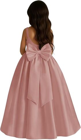 Satin Flower Girl Dress with Big Bow Elegant Sleeveless A-Line Ball Gowns Formal Communion Wedding Party Dresses in Saudi Arabia