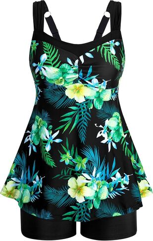 HUSKARY Tankini ملابس السباحة للنساء البطن التحكم قطعتين ثوب السباحة Flowy السباحة تانك الأعلى مع Boyshorts in Saudi Arabia