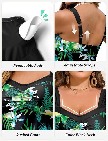 HUSKARY Tankini ملابس السباحة للنساء البطن التحكم قطعتين ثوب السباحة Flowy السباحة تانك الأعلى مع Boyshorts in Saudi Arabia