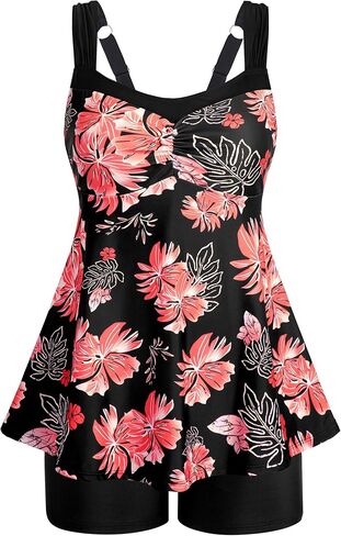 HUSKARY Tankini ملابس السباحة للنساء البطن التحكم قطعتين ثوب السباحة Flowy السباحة تانك الأعلى مع Boyshorts in Saudi Arabia