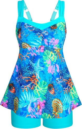 HUSKARY Tankini ملابس السباحة للنساء البطن التحكم قطعتين ثوب السباحة Flowy السباحة تانك الأعلى مع Boyshorts in Saudi Arabia