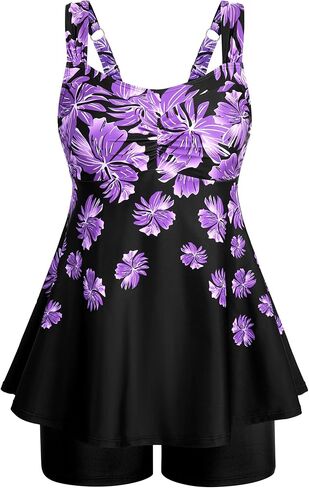 HUSKARY Tankini ملابس السباحة للنساء البطن التحكم قطعتين ثوب السباحة Flowy السباحة تانك الأعلى مع Boyshorts in Saudi Arabia