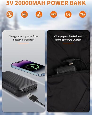 سترة نسائية قابلة للتدفئة مع بطارية 20000 مللي أمبير في الساعة، سترات قابلة لإعادة الشحن للنساء، مبطنة خفيفة الوزن in Kuwait