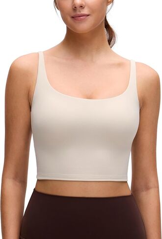 قمصان CRZ YOGA Butterluxe الناعمة ذات البطانة المزدوجة للنساء - قمصان يوغا كاجوال للخروج برقبة مربعة بدون أكمام in Kuwait