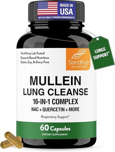 قطرات مولين ساندو للرئتين | مكمل مستخلص أوراق مولين لدعم صحة المناعة والرئة والجهاز التنفسي | خالي من الكحول، صبغة عشبية طبيعية | 4 أونصة سائلة، تكفي لمدة شهرين in Kuwait