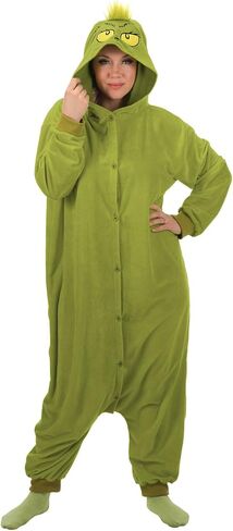 elope The Grinch Jumpsuit | Grinch Fur-Lined Polyester Jumpsuit, Grinch Onesie The Grinch Kigurumi Onesie for Adults in Saudi Arabia