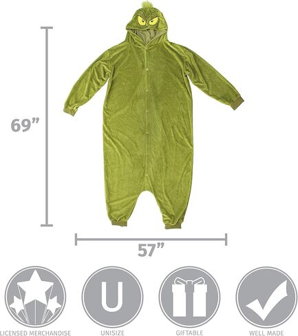 elope The Grinch Jumpsuit | Grinch Fur-Lined Polyester Jumpsuit, Grinch Onesie The Grinch Kigurumi Onesie for Adults in Saudi Arabia