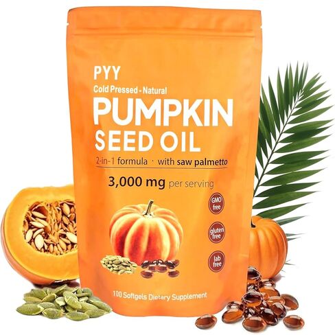 PYY Cold-Pressed Pumpkin Seed Oil & Saw Palmetto Softgels | 300 Counts | Rich in Essential Fatty Acids & Phytosterols | Promotes Healthy Hair, Urinary Function, Bladder & Prostate Support in Saudi Arabia