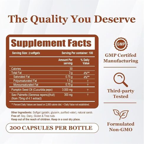 Nutra essence Pumpkin Seed Oil with Saw Palmetto,200 Softgels | Cold Pressed, Pure Virgin Oil, Essential Fatty Acids & Phytosterols | Supports Hair, Urinary, Bladder & Prostate Health | Non-GMO (1pc) in Saudi Arabia