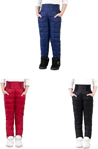 Weixinbuy Unisex Boys Girls Snowpants Solid High Waist Thick Winter Warm Jogger Pant Elastic Waistband Snow Pants in Saudi Arabia