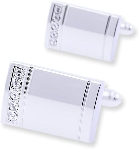 Rockyu Men's Cufflinks Silver with Crystal Accents Rectangular Stainless Steel Formal Business Wedding in Kuwait