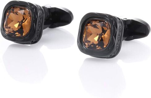 أزرار أكمام للرجال من Rockyu باللون الأسود مع كريستال كهرماني مربع الشكل لحفلات الزفاف من الفولاذ المقاوم للصدأ in Kuwait