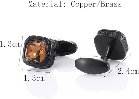 أزرار أكمام للرجال من Rockyu باللون الأسود مع كريستال كهرماني مربع الشكل لحفلات الزفاف من الفولاذ المقاوم للصدأ in Kuwait