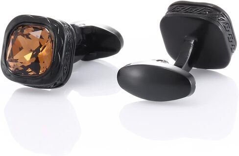 أزرار أكمام للرجال من Rockyu باللون الأسود مع كريستال كهرماني مربع الشكل لحفلات الزفاف من الفولاذ المقاوم للصدأ in Kuwait