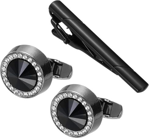 مجموعة أزرار أكمام كريستالية ومشبك ربطة عنق من باتيكل، أزرار أكمام رجالية مستديرة من أحجار الراين ومجموعة مشابك ربطة عنق مع صندوق للرجال in Kuwait