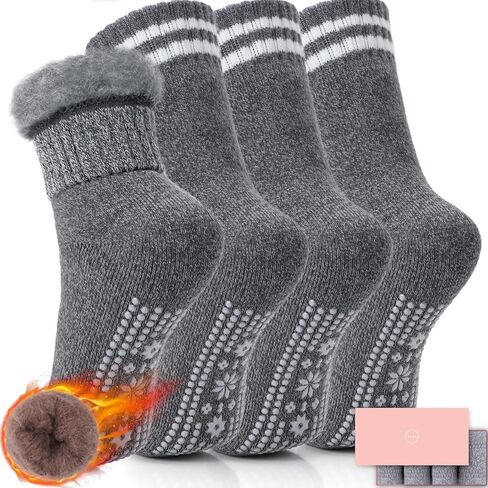 HUGSWEET Thermal Socks For Women Grip Heated Fuzzy Non Slip Slipper Fluffy Winter Warm Hospital Sleep Socks Gifts For Women in Saudi Arabia