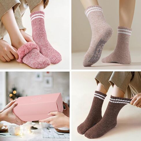 HUGSWEET Thermal Socks For Women Grip Heated Fuzzy Non Slip Slipper Fluffy Winter Warm Hospital Sleep Socks Gifts For Women in Saudi Arabia
