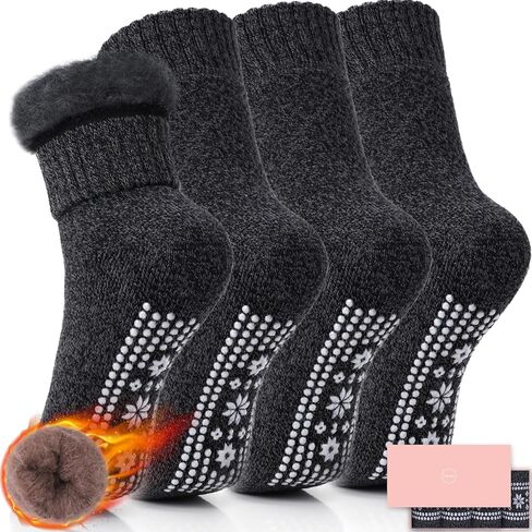 HUGSWEET Thermal Socks For Women Grip Heated Fuzzy Non Slip Slipper Fluffy Winter Warm Hospital Sleep Socks Gifts For Women in Saudi Arabia