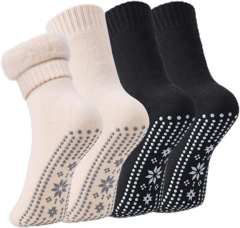 HUGSWEET Thermal Socks For Women Grip Heated Fuzzy Non Slip Slipper Fluffy Winter Warm Hospital Sleep Socks Gifts For Women in Saudi Arabia