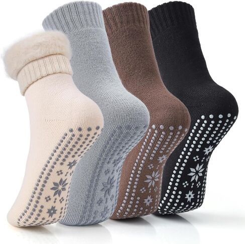 HUGSWEET Thermal Socks For Women Grip Heated Fuzzy Non Slip Slipper Fluffy Winter Warm Hospital Sleep Socks Gifts For Women in Saudi Arabia