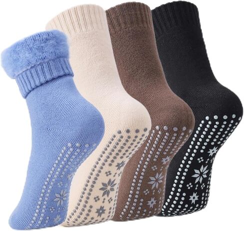 HUGSWEET Thermal Socks For Women Grip Heated Fuzzy Non Slip Slipper Fluffy Winter Warm Hospital Sleep Socks Gifts For Women in Saudi Arabia