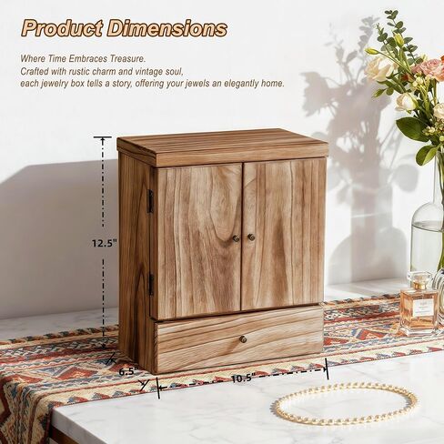 Emfogo Wooden Jewelry Box for Women, 6-Tier Large Jewelry Organizer Boxes with Mirror Rustic Solid Wood jewlery Storage Display for Rings Earrings Necklaces Bracelets watches(Carbonized Black) in Saudi Arabia