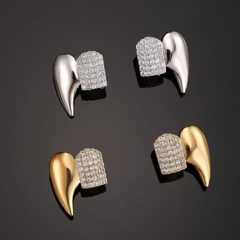 الهيب هوب مصاص دماء الأنياب 2 حزمة 18 كيلو مطلية بالذهب Grillz للرجال والنساء هالوين زي حزب مجوهرات الأسنان اكسسوارات in Kuwait