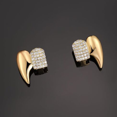 الهيب هوب مصاص دماء الأنياب 2 حزمة 18 كيلو مطلية بالذهب Grillz للرجال والنساء هالوين زي حزب مجوهرات الأسنان اكسسوارات in Kuwait