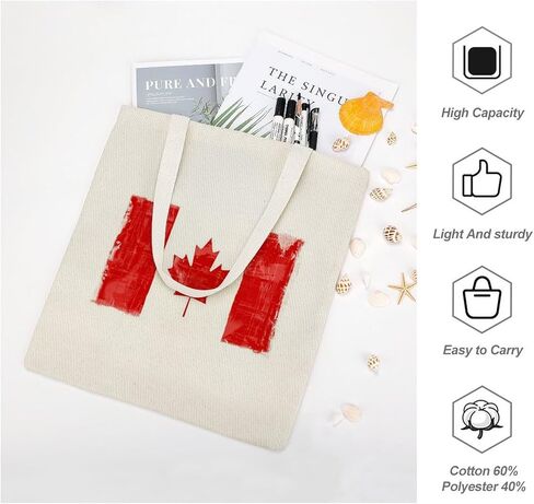 Canvas Tote Bag Cotton Polyester Large Capacity Work Casual Daily Storage Shopping Bag Reusable Canada Flag in Saudi Arabia
