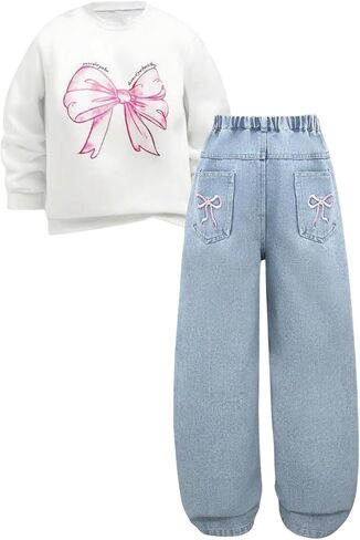 Kids Girls Clothes Tracksuit Set 6-11 Years Sweatshirt & Pants with Heart Print Casual Outfit in Saudi Arabia