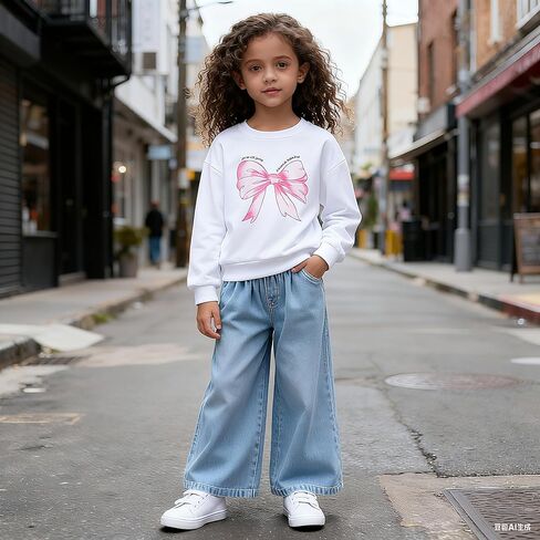 Kids Girls Clothes Tracksuit Set 6-11 Years Sweatshirt & Pants with Heart Print Casual Outfit in Saudi Arabia