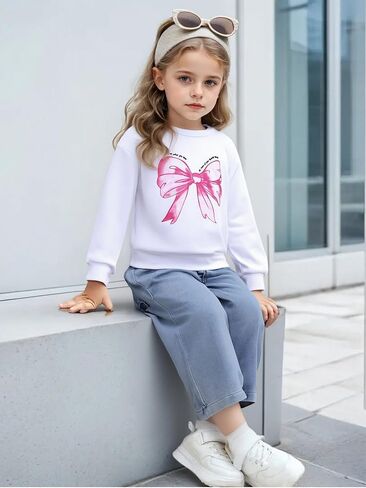Kids Girls Clothes Tracksuit Set 6-11 Years Sweatshirt & Pants with Heart Print Casual Outfit in Saudi Arabia