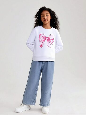 Kids Girls Clothes Tracksuit Set 6-11 Years Sweatshirt & Pants with Heart Print Casual Outfit in Saudi Arabia