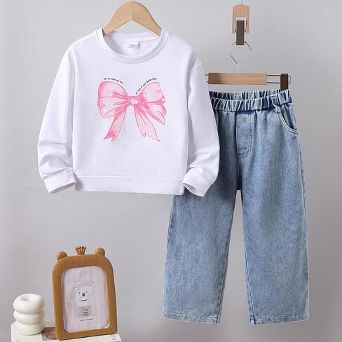 Kids Girls Clothes Tracksuit Set 6-11 Years Sweatshirt & Pants with Heart Print Casual Outfit in Saudi Arabia