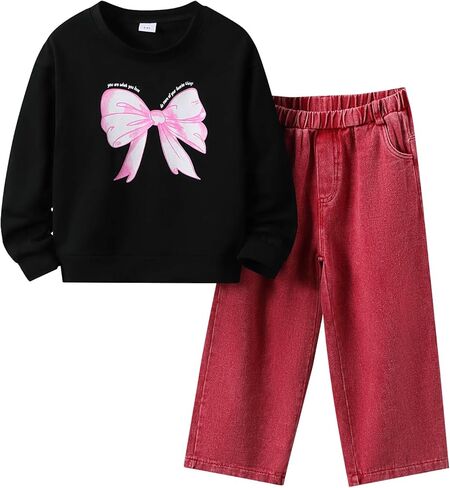 Kids Girls Clothes Tracksuit Set 6-11 Years Sweatshirt & Pants with Heart Print Casual Outfit in Saudi Arabia