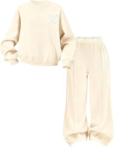 Kids Girls Clothes Tracksuit Set 6-11 Years Sweatshirt & Pants with Heart Print Casual Outfit in Saudi Arabia