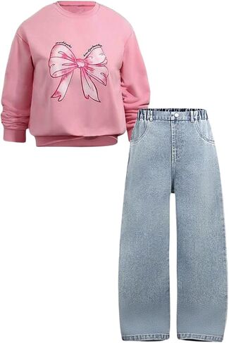 Kids Girls Clothes Tracksuit Set 6-11 Years Sweatshirt & Pants with Heart Print Casual Outfit in Saudi Arabia