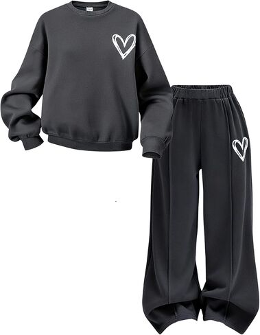 Kids Girls Clothes Tracksuit Set 6-11 Years Sweatshirt & Pants with Heart Print Casual Outfit in Saudi Arabia