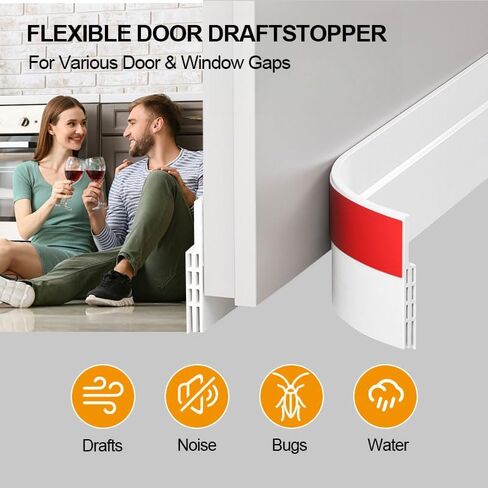 Door Draft Stopper, Under Door Draft Stoppers, Sweep for Exterior & Interior Doors, Weather Stripping Door Seal, Garage Window Blocker Noise Cold Air Insulation, Draft Guard White 2" W x 39" L in Saudi Arabia