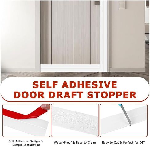 Door Draft Stopper, Under Door Draft Stoppers, Sweep for Exterior & Interior Doors, Weather Stripping Door Seal, Garage Window Blocker Noise Cold Air Insulation, Draft Guard White 2" W x 39" L in Saudi Arabia
