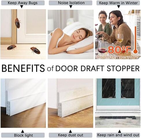 Door Draft Stopper, Under Door Draft Stoppers, Sweep for Exterior & Interior Doors, Weather Stripping Door Seal, Garage Window Blocker Noise Cold Air Insulation, Draft Guard White 2" W x 39" L in Saudi Arabia