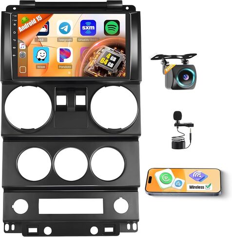 8-Core 4+64G Android Car Stereo Screen for Jeep Wrangler 2007-2010 (2 Doors) Radio Upgrade, 9'' Touch Screen with Wireless CarPlay Android Auto, Mirror Link, GPS Navigation, AHD Backup Camera in Saudi Arabia