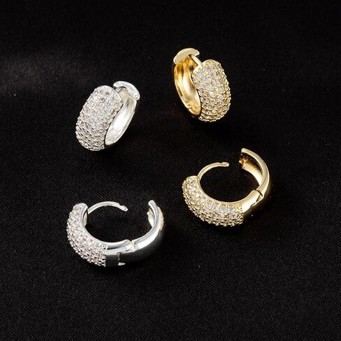 Hoop Earrings for Men | 14K Gold Plated Cartilage Huggie Earrings, Hypoallergenic Lightweight CZ Inlaid for Sensitive Ears in Saudi Arabia