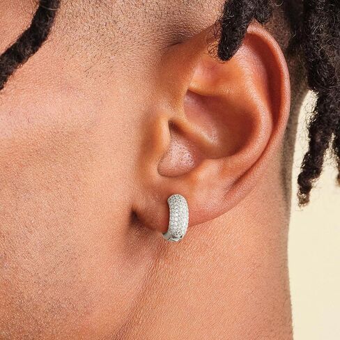 Hoop Earrings for Men | 14K Gold Plated Cartilage Huggie Earrings, Hypoallergenic Lightweight CZ Inlaid for Sensitive Ears in Saudi Arabia